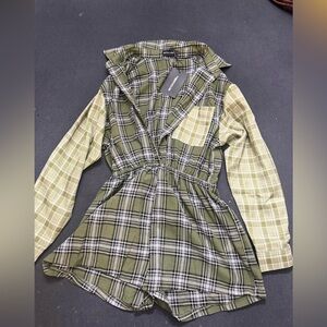 PrettyLittleThing Green and Yellow Plaid Jumpsuit